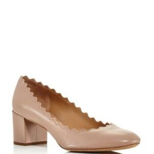 Chloe Scalloped Edge Block Heels - Blush